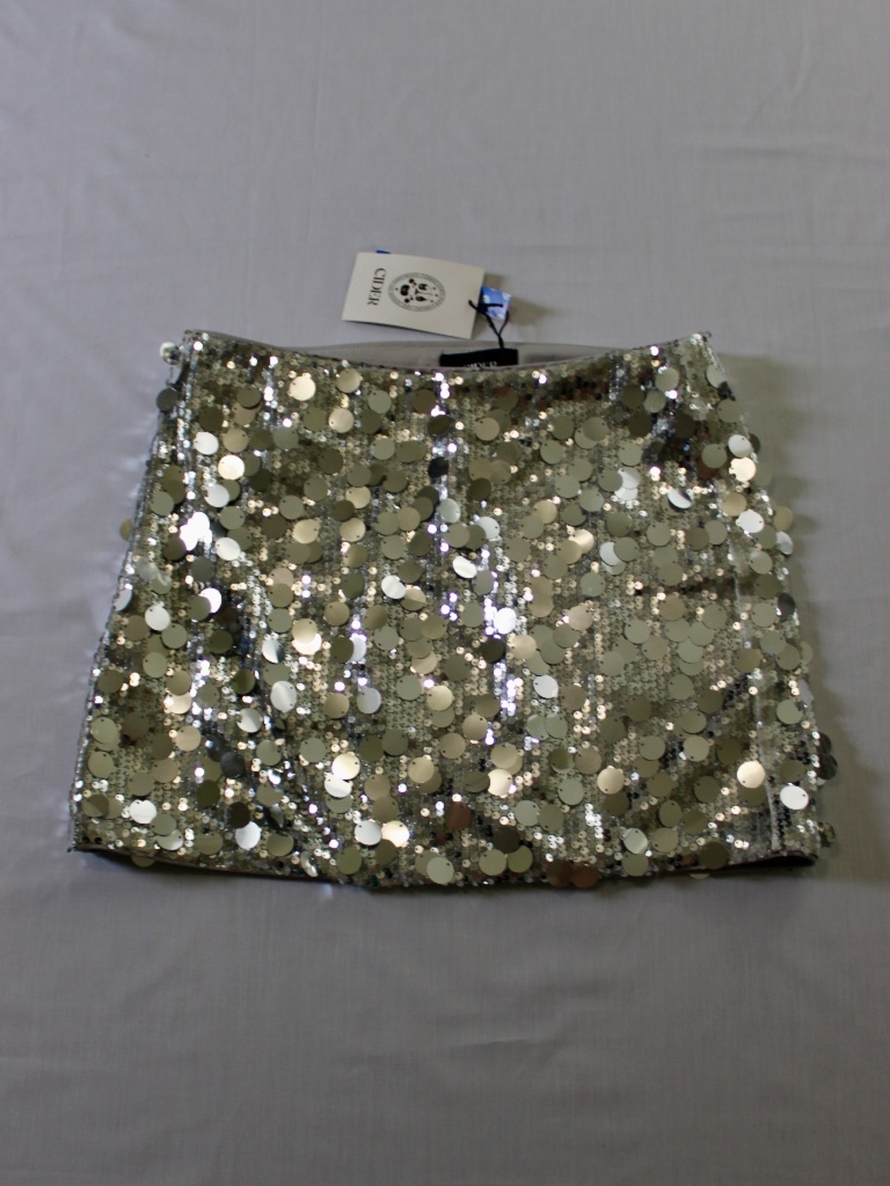 Cider NWT Silver Sequin Paillette Mini Skirt Size M